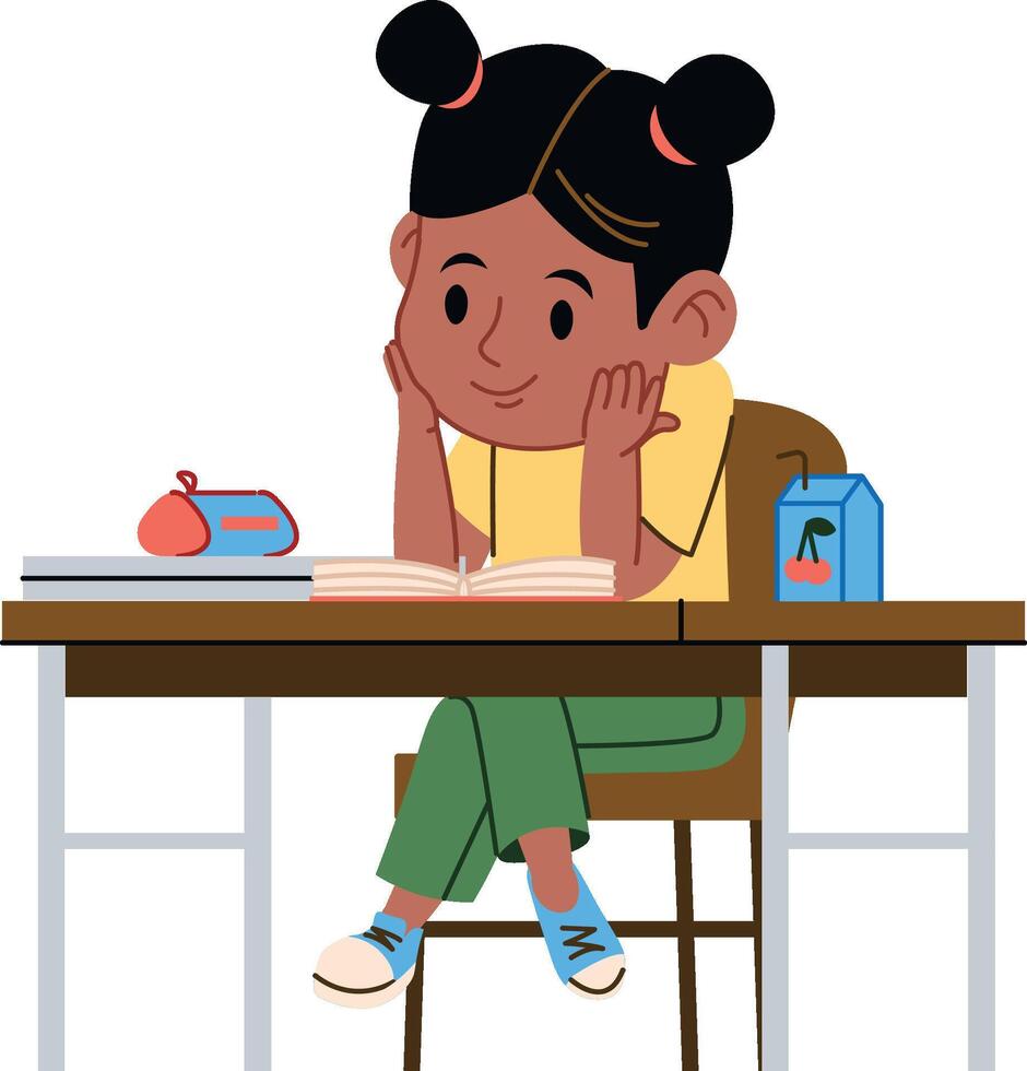 Girl Studying at Desk Book vector