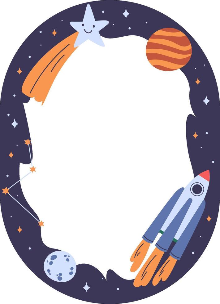 Space Themed Frame with Rocket vector