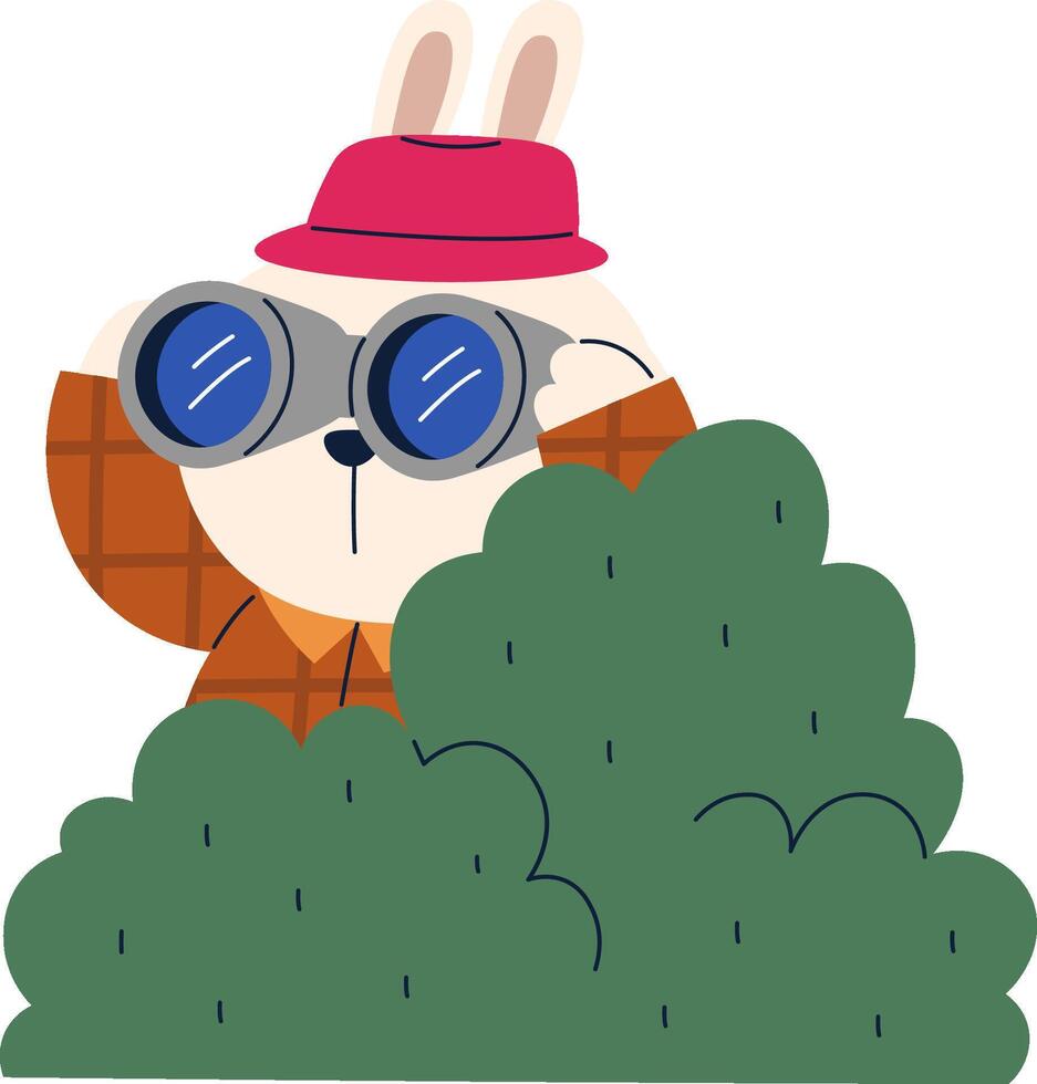Rabbit Detective with Binoculars in Bush vector