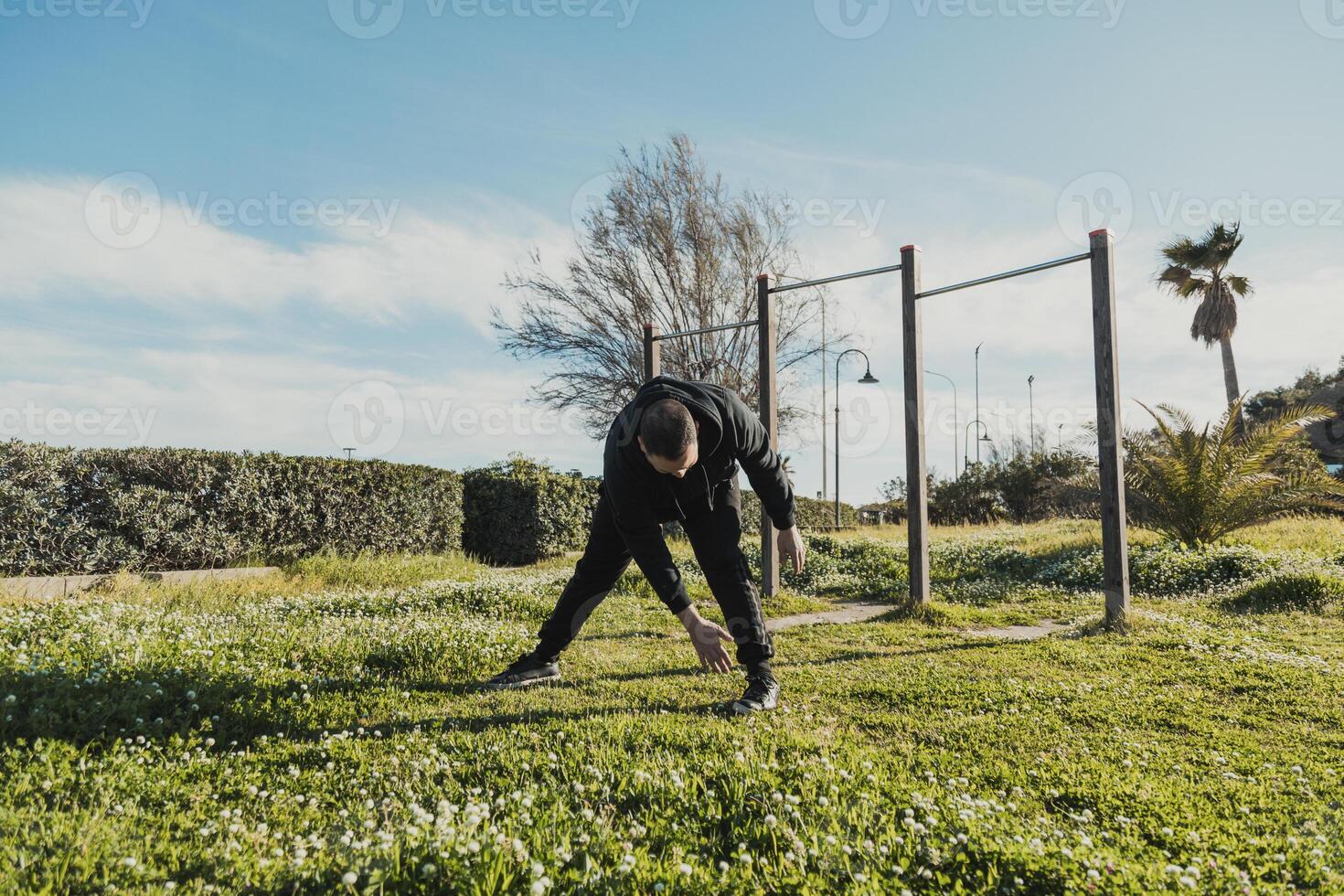 Man Doing Morning Training For Weight Loss In The Nature photo