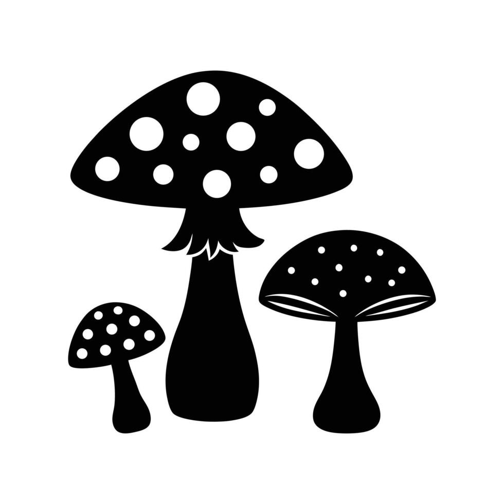 Silhouette Illustration of Two Mushrooms with Grass.mushroom-and-toadstool-collection . vector