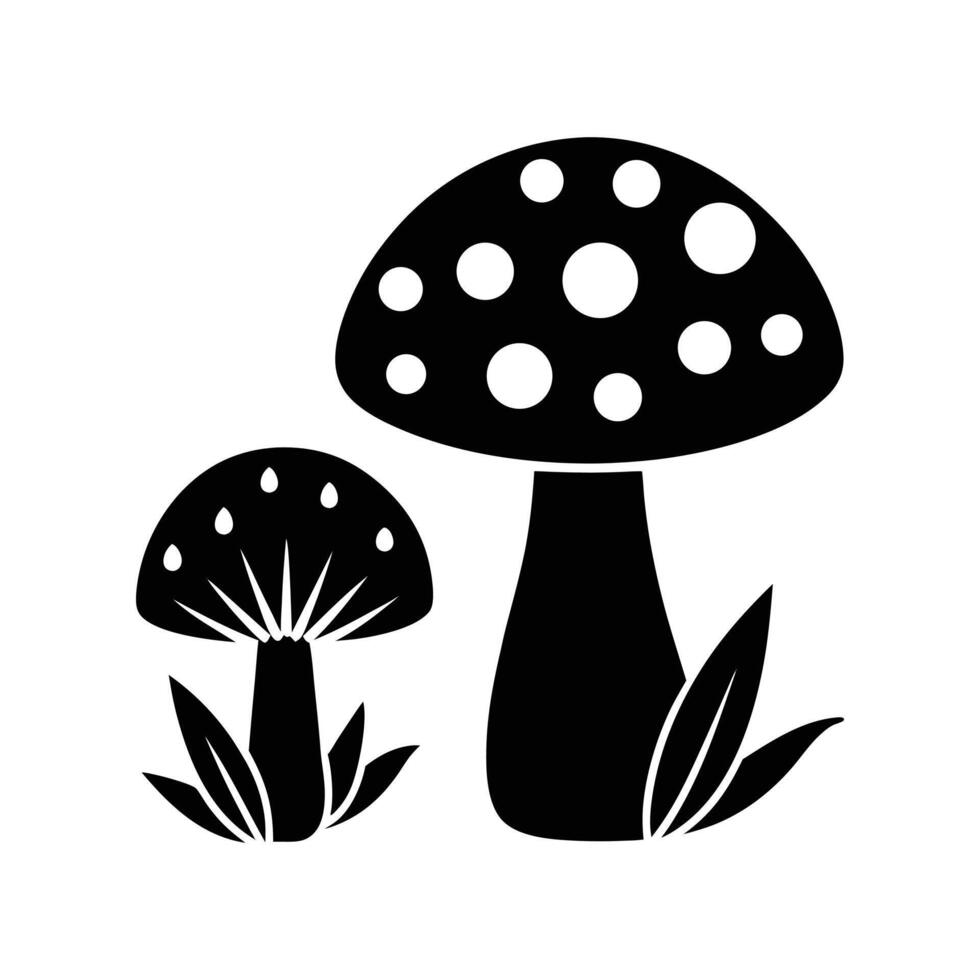 Silhouette Illustration of Two Mushrooms with Grass mushroom-and-toadstool-collection . vector