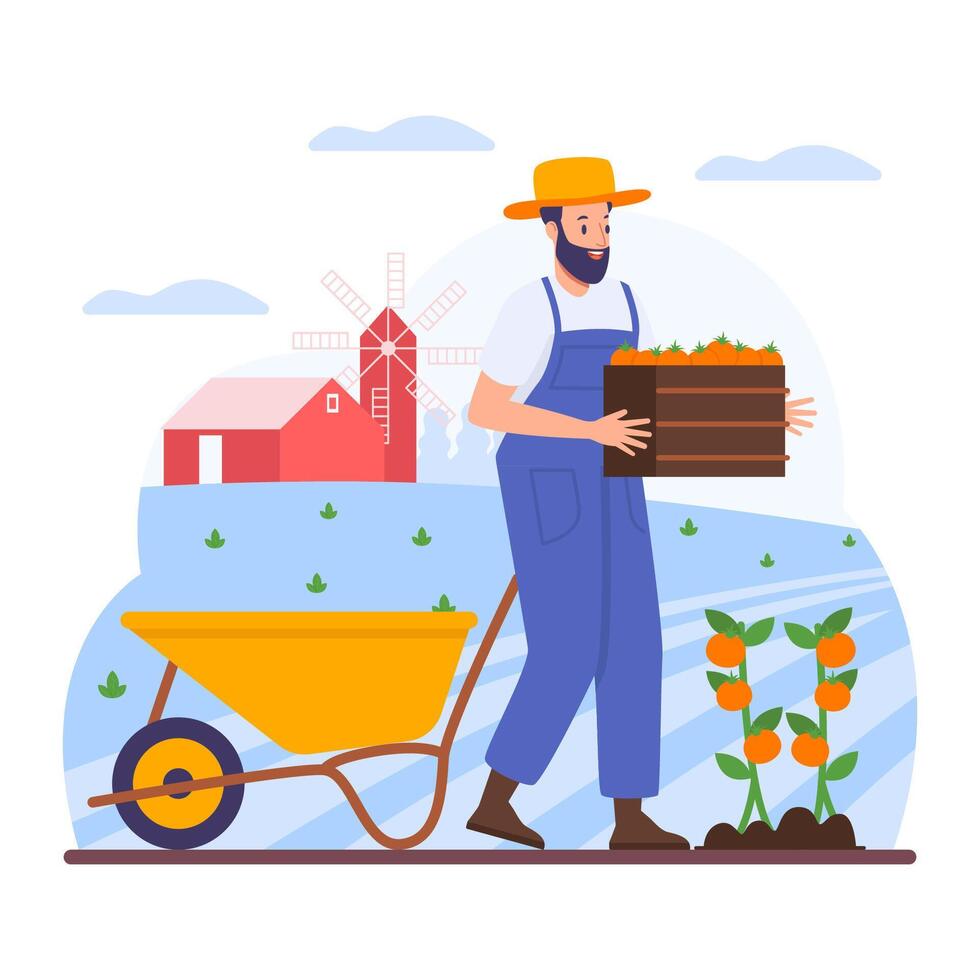 Farmer In Uniform Picking fruits During Garden Harvest vector
