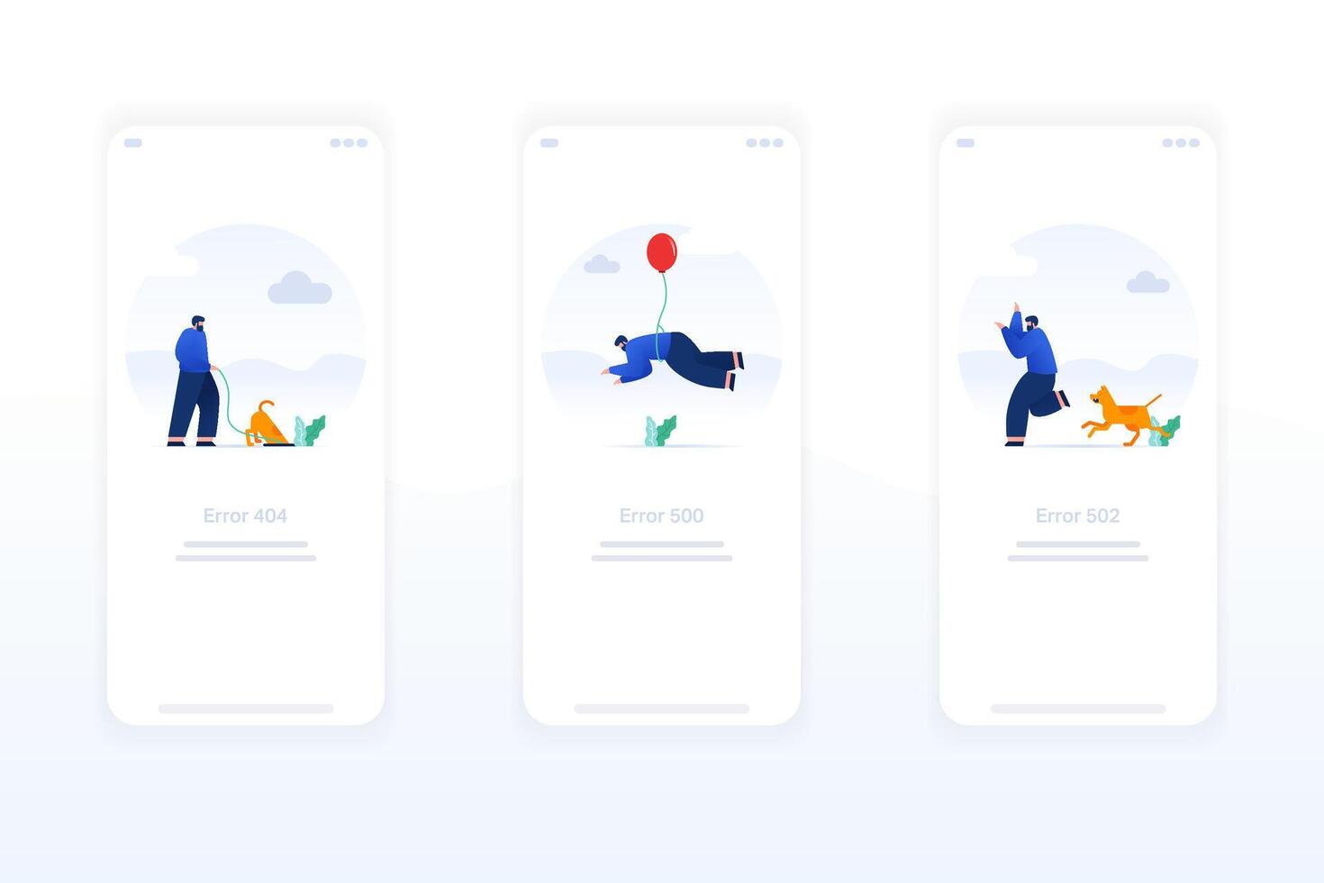 Sleek flat style error pages 404, 500, 502, and empty states made UI friendly. vector