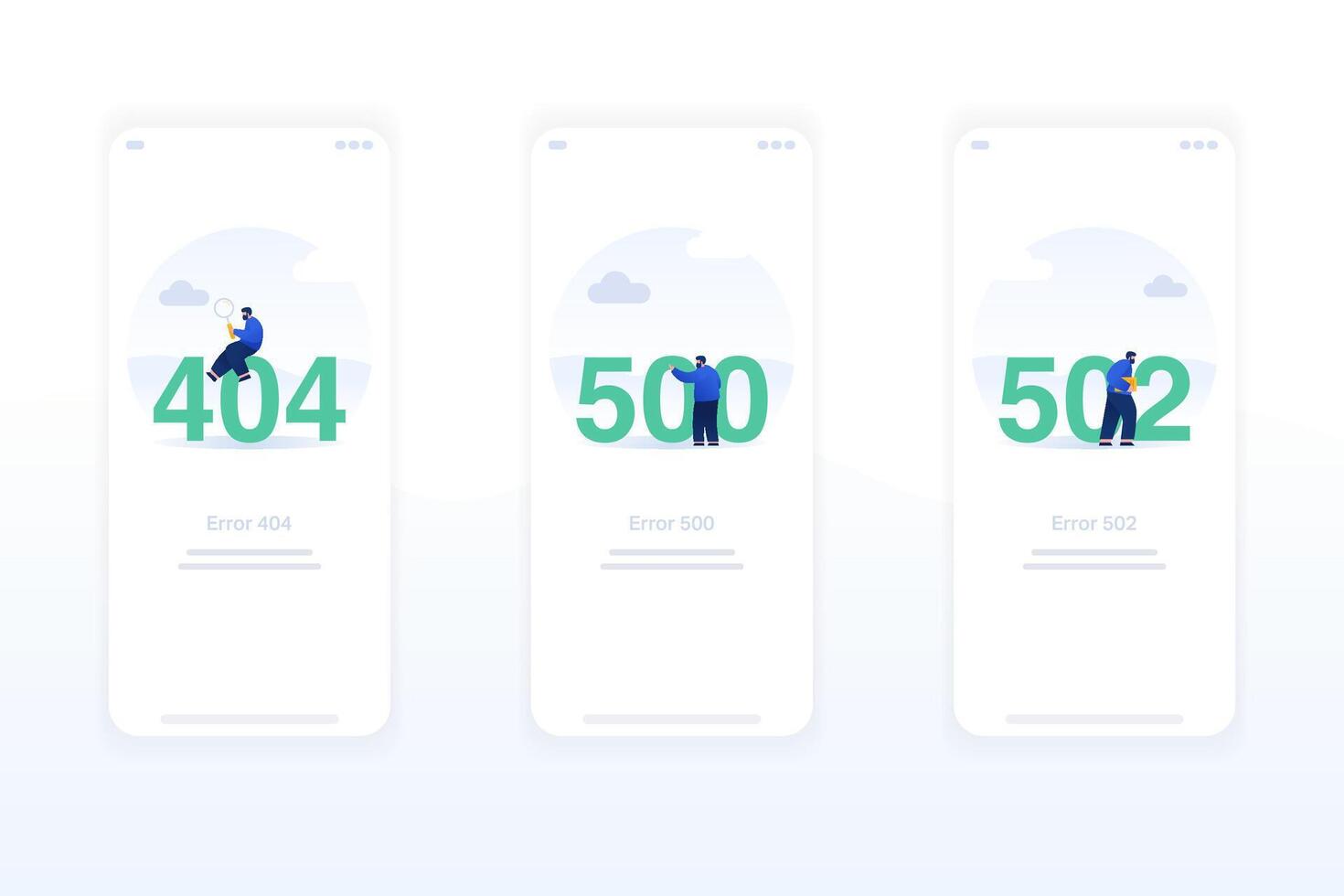 Flat UI UX illustrations for handling broken links, failed servers, and blank states. vector
