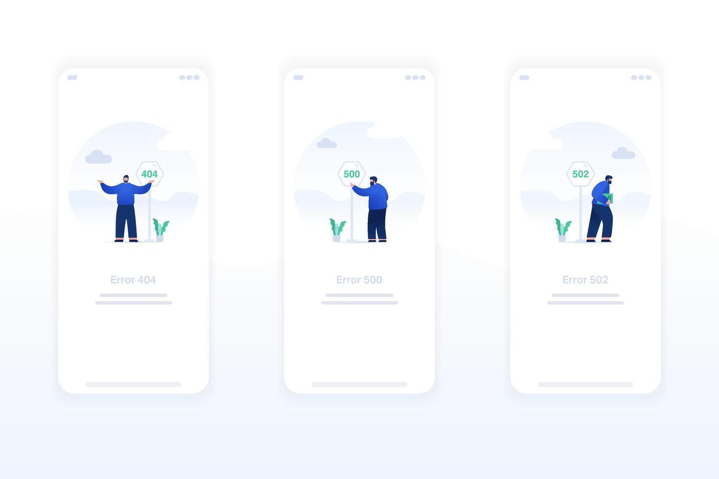 Stylish flat visuals for handling 404, 500, 502 errors and no content states in your app. vector