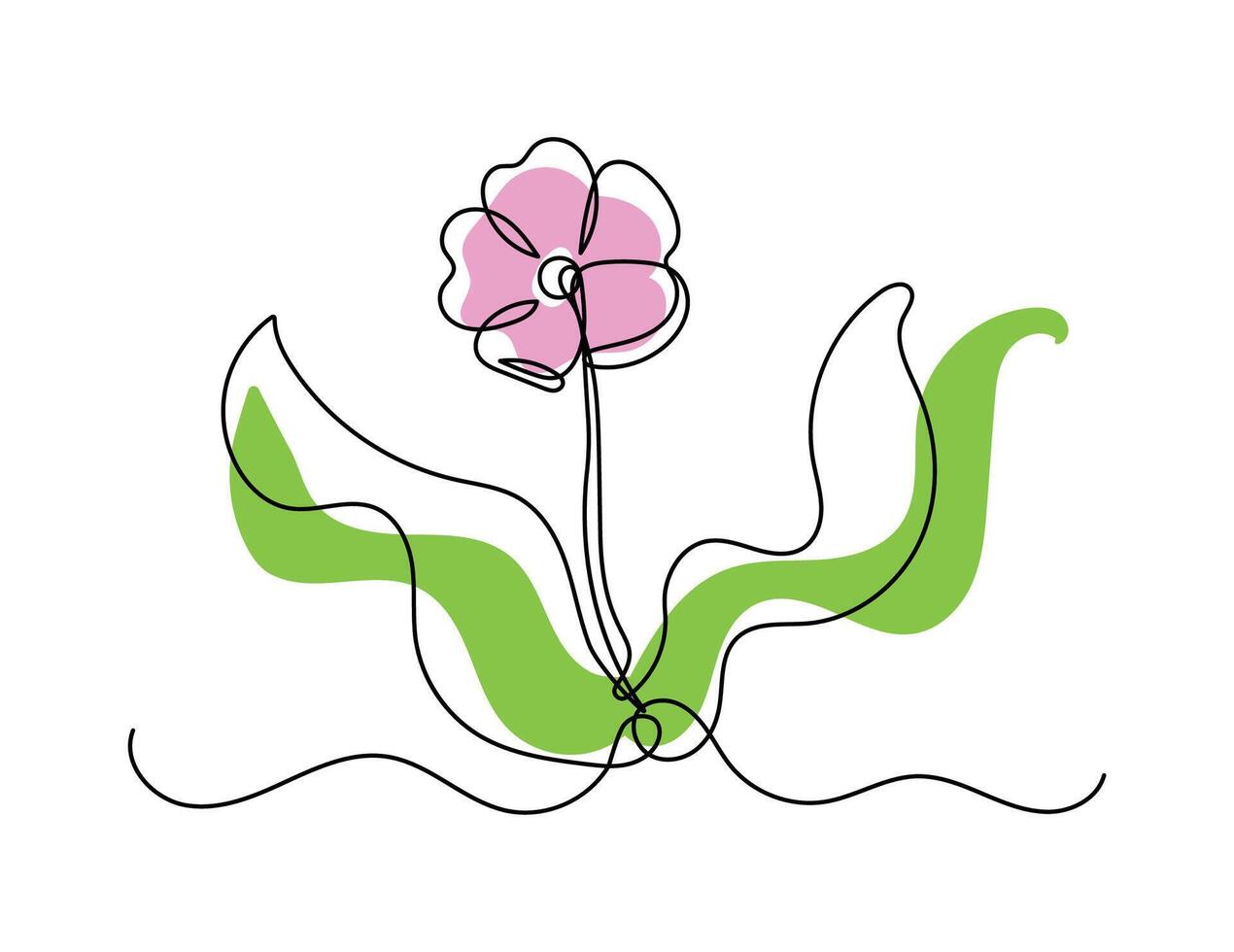 Beautiful Hand Drawn Flower and Leaf Garden. Modern Minimalist Line Art with Abstract Shapes in Purple and Green vector