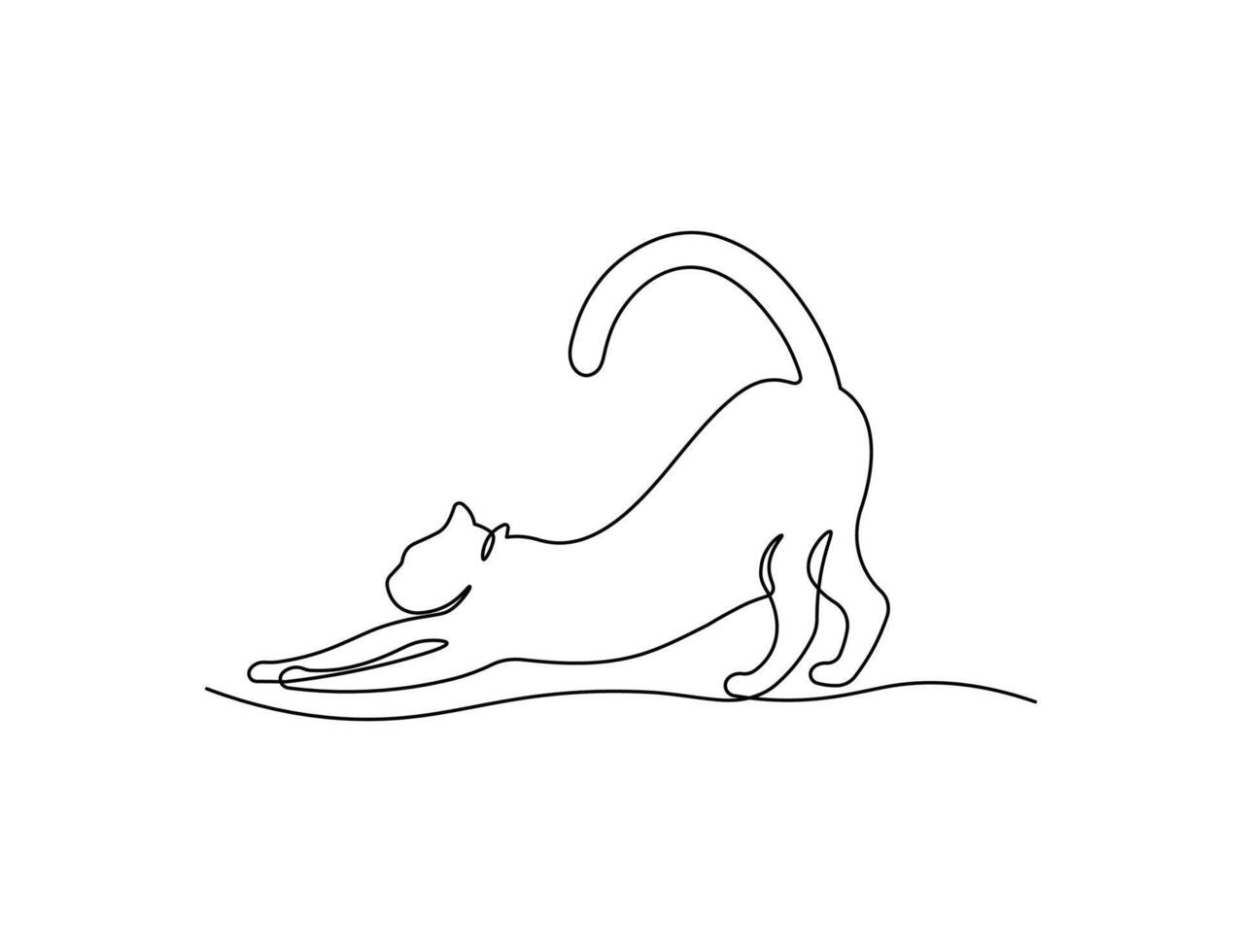 Adorable cat stretching sketch in continuous line drawing. Animal minimalist black line animal illustration isolated on white background. vector