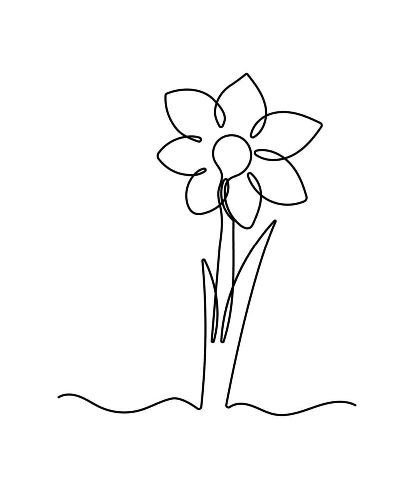Flower in one continuous line art drawing style. Minimalist black line sketch isolated on white background.. vector