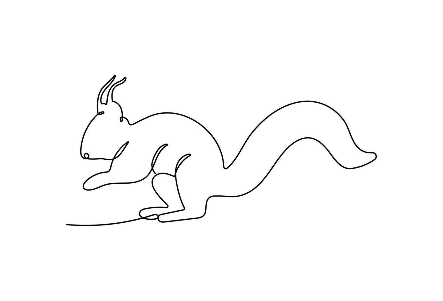 Squirrel continuous one line drawing isolated on white background vector