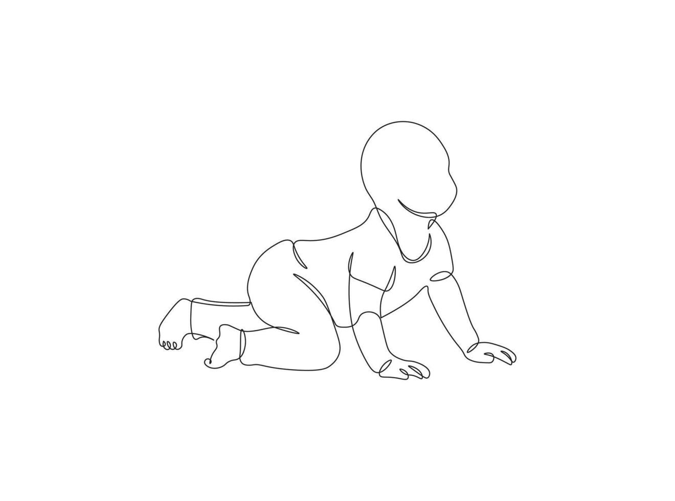 Baby crawling in continuous line drawing style. Sketch of cute baby in minimalist black linear isolated on white background. vector