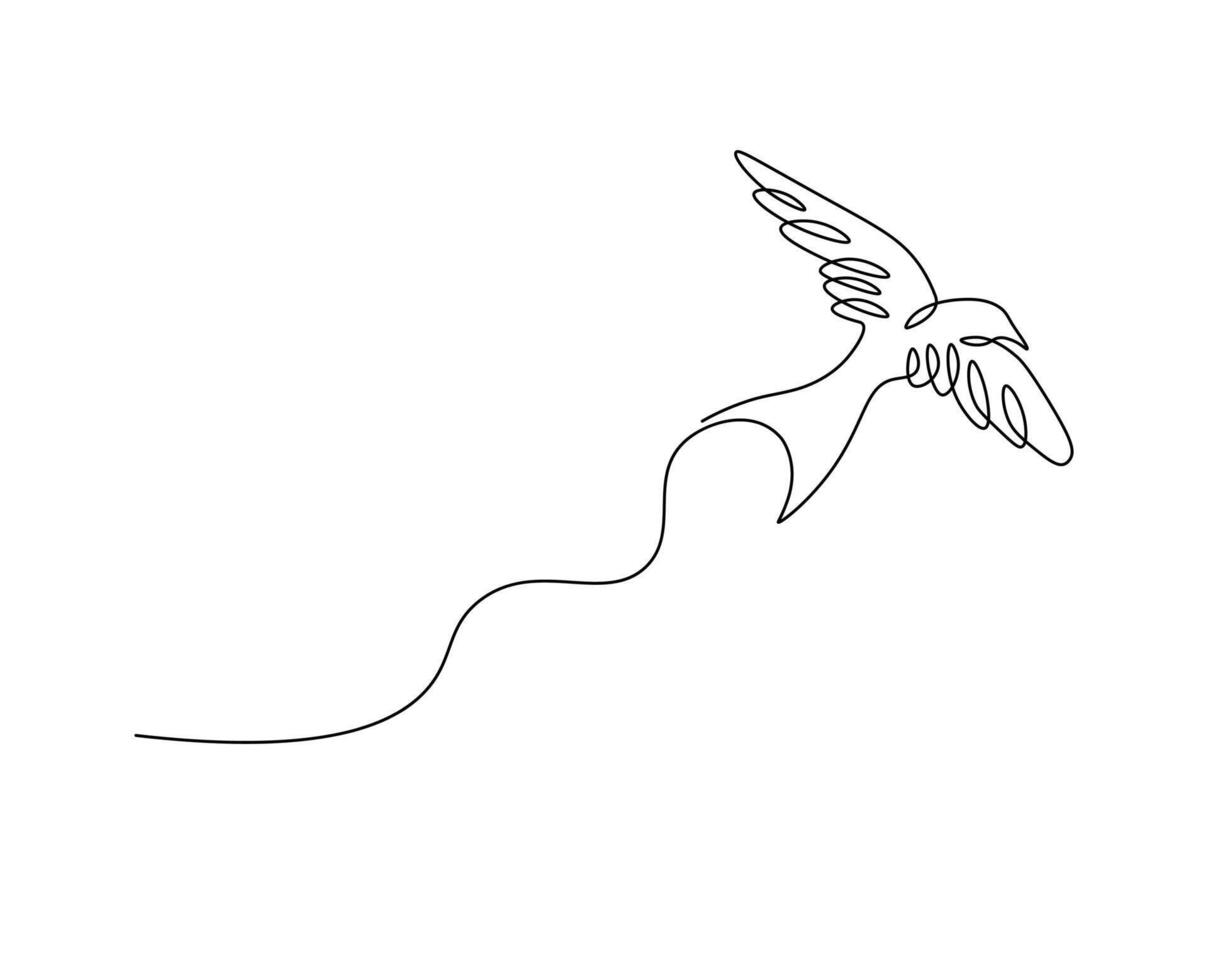 Swallow one continuous line isolated on white background. Bird illustration. vector