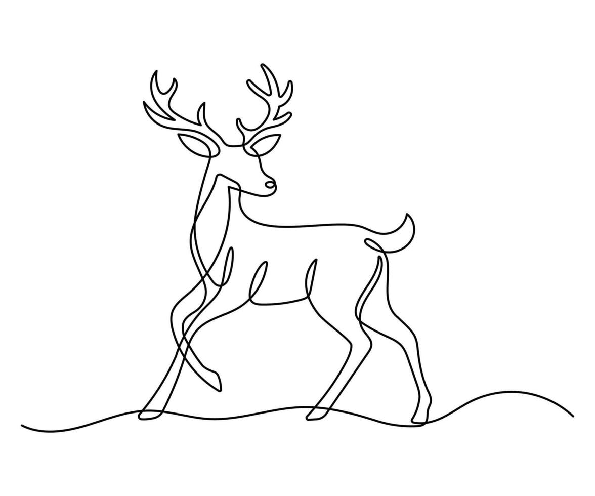 Deer continuous one line drawing on a white isolated background. vector