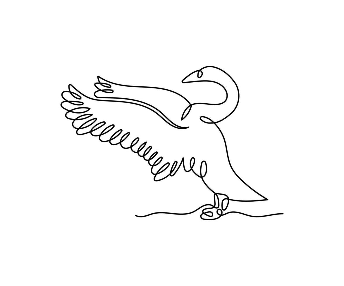 Swan continuous one line drawing on a white isolated background. vector