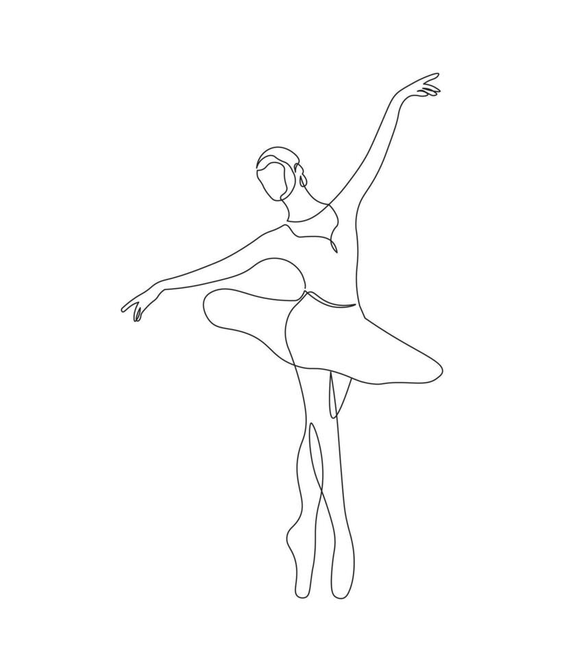 Ballet dancer in continuous line drawing style. Sketch of female dancer in minimalist black linear isolated on white background vector