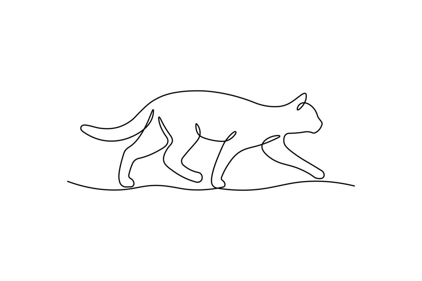 Adorable cat walking sketch in continuous line drawing. Minimalist black line animal illustration isolated on white background. vector