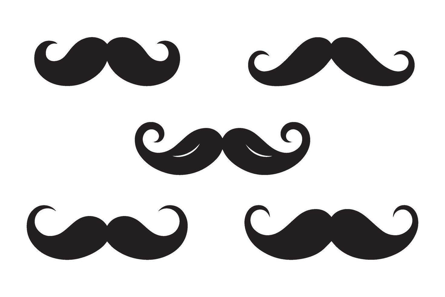 Set of mustache silhouettes on white background. vector