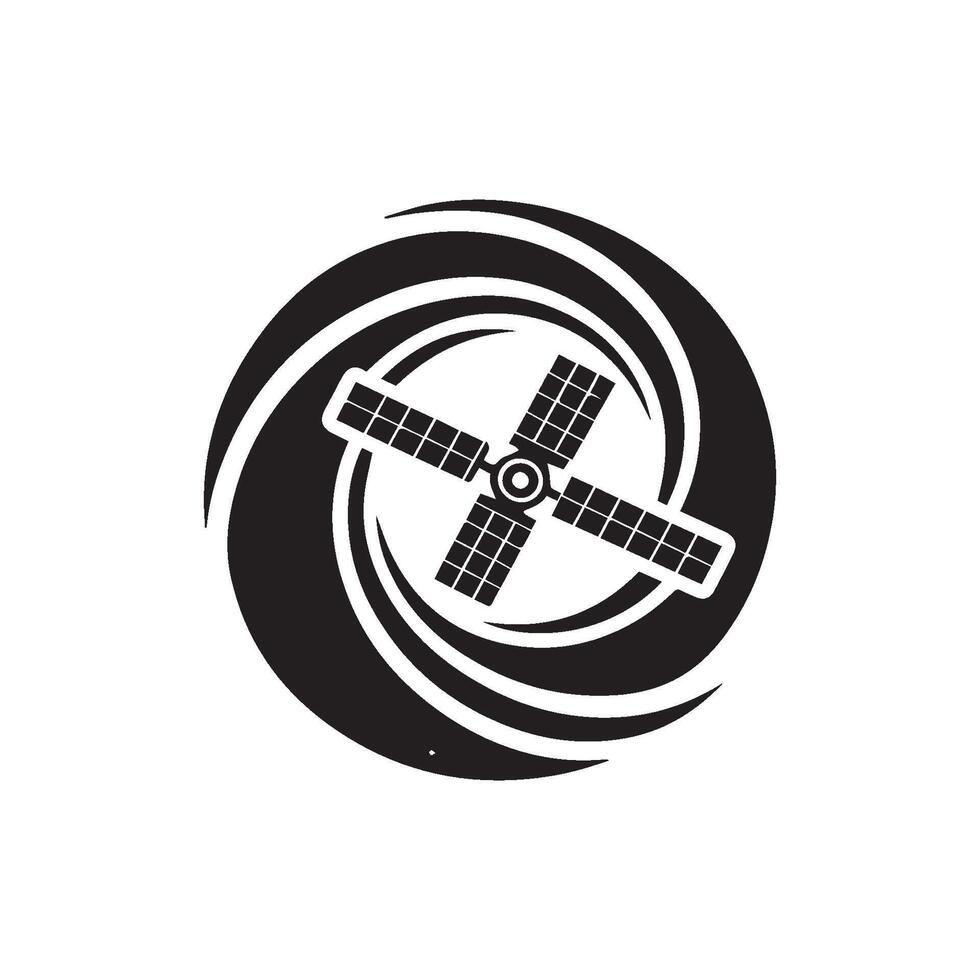 Satellite with galaxy logo. Satellite icon illustration. vector