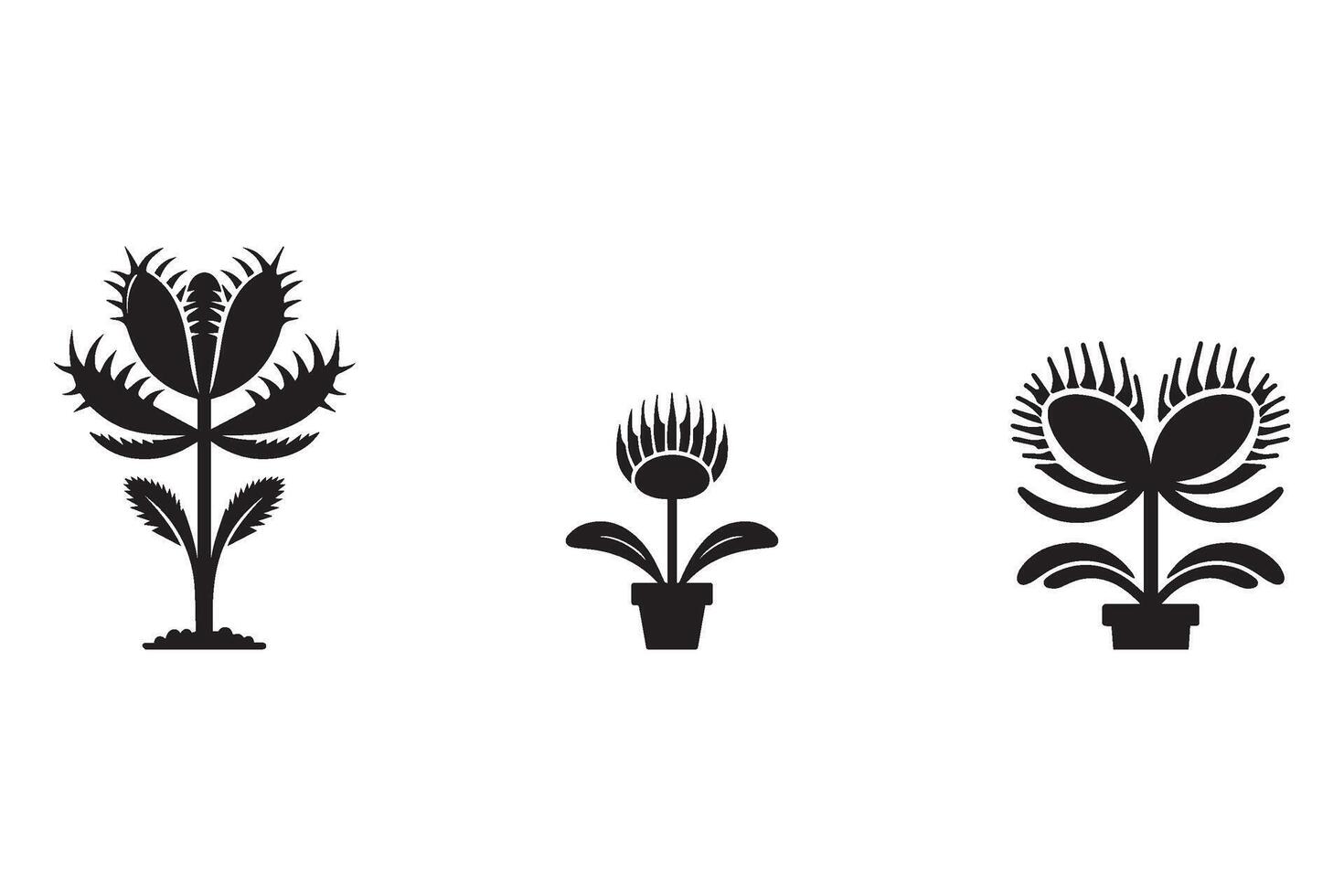 Set of venus flytrap silhouette on white background. vector