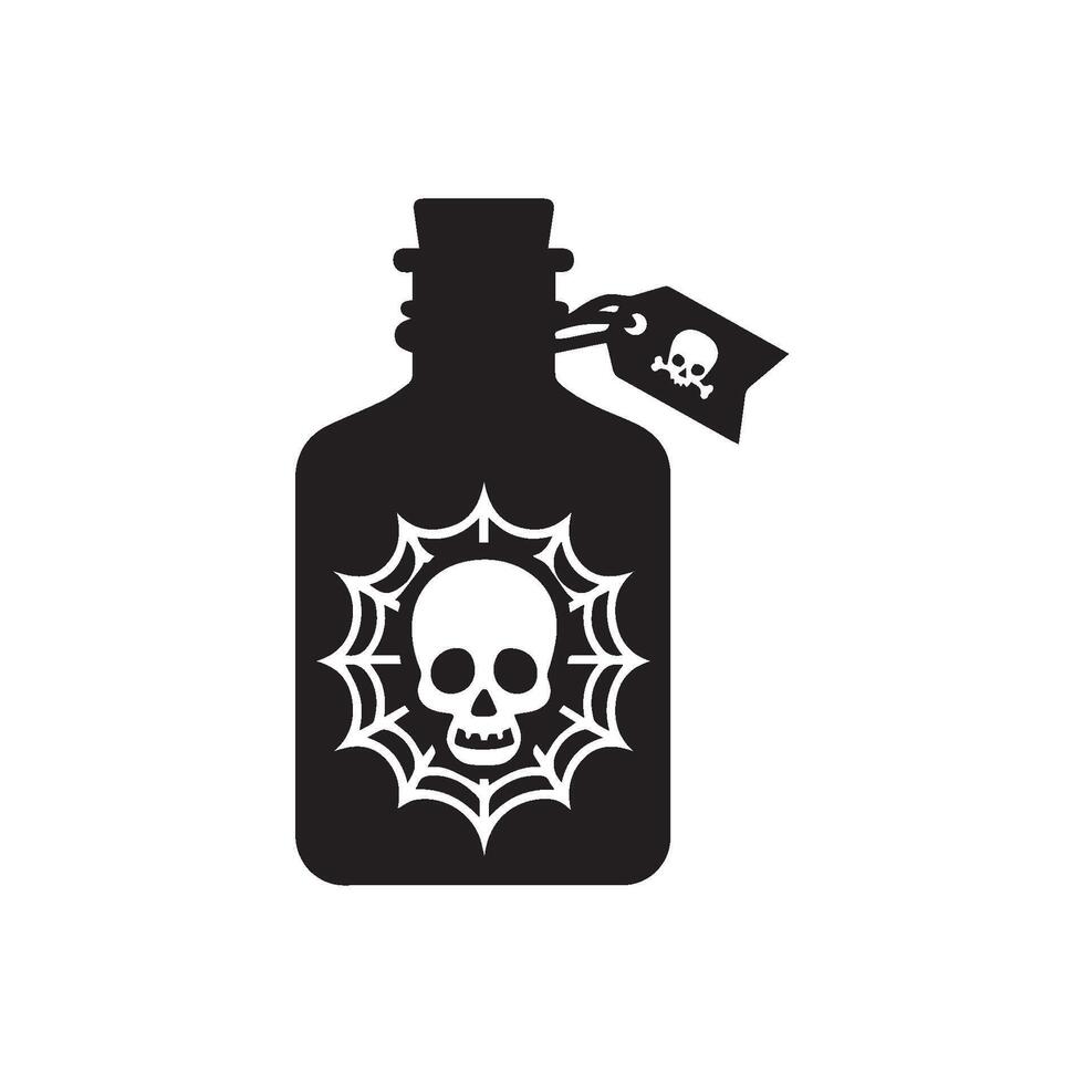 Black and white poison bottle on white background. Halloween element. vector