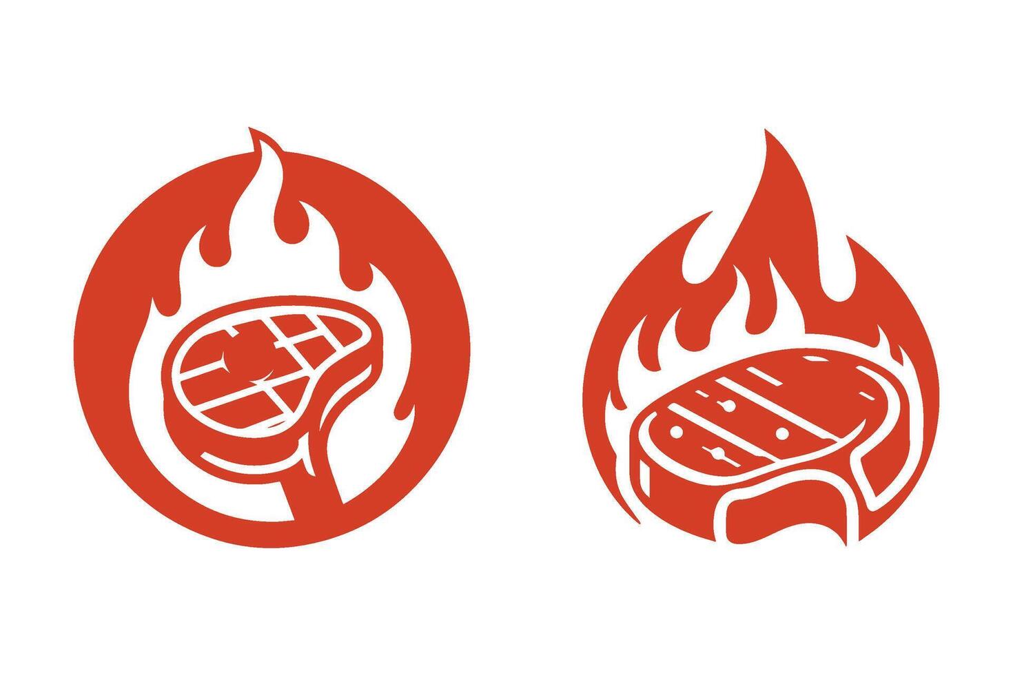 Minimalist steak with fire logo on white background. vector