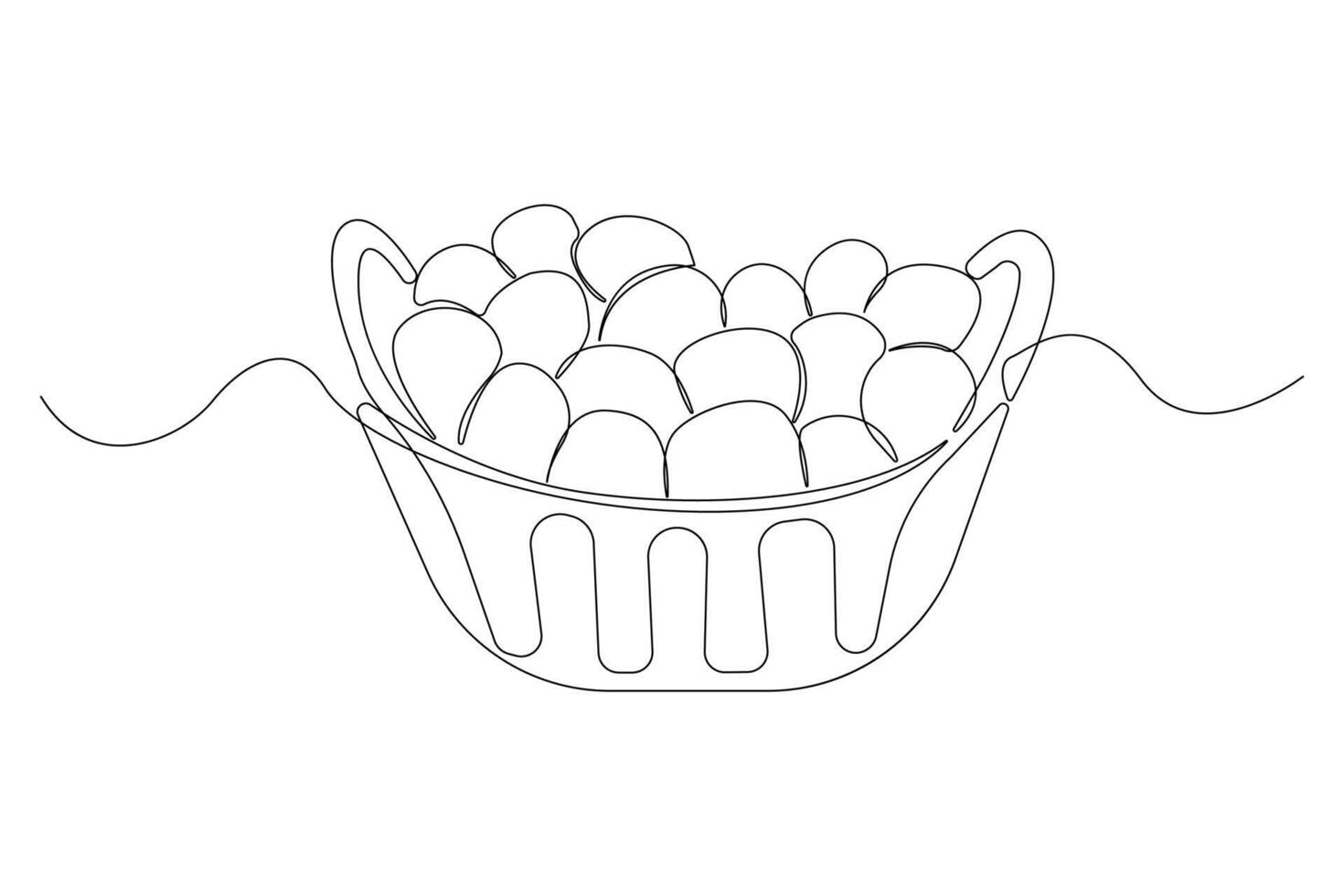 Hand-drawn basket of eggs continuous outline . vector