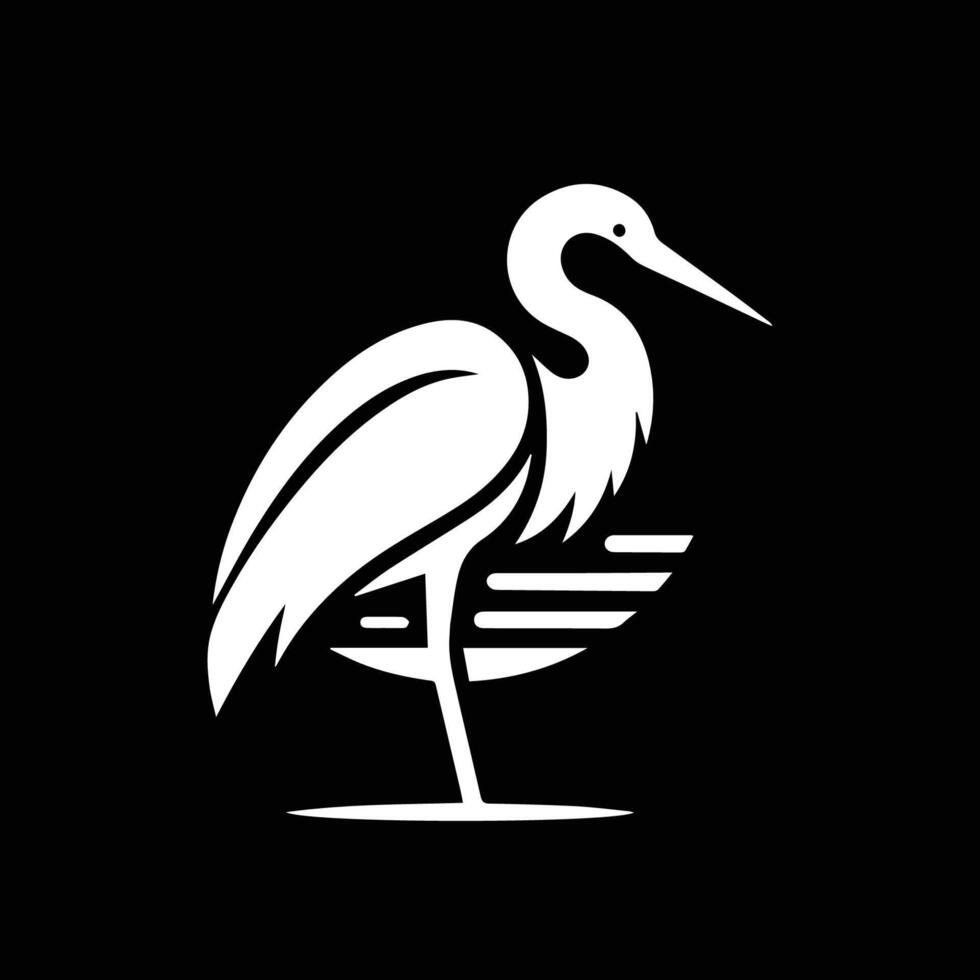 Simple heron bird logo on black background. vector