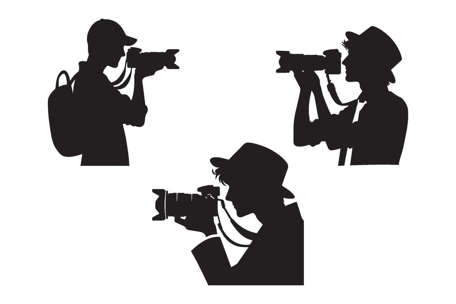 Set of photographer silhouettes. Photographer holding camera concept icons. vector