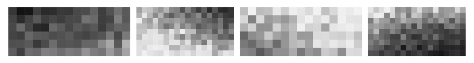 Vertical glitch pixel noise variations. Four grayscale stripes simulating signal compression, error artifacts or tech distortion textures. Abstract digital pattern. illustration. vector