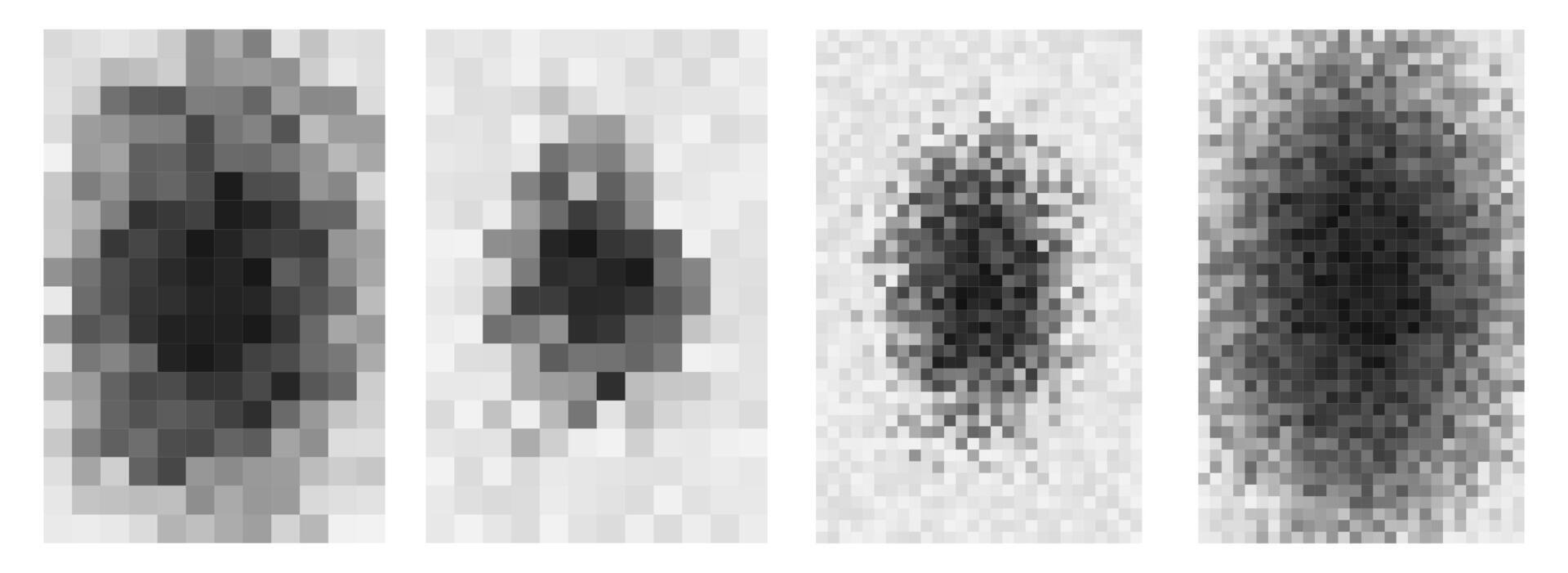 Pixelated censor noise blob, abstract neural cluster. Grayscale distortion simulating blocked data, glitch effect, content privacy or media censorship. Futuristic tech style. illustration. vector