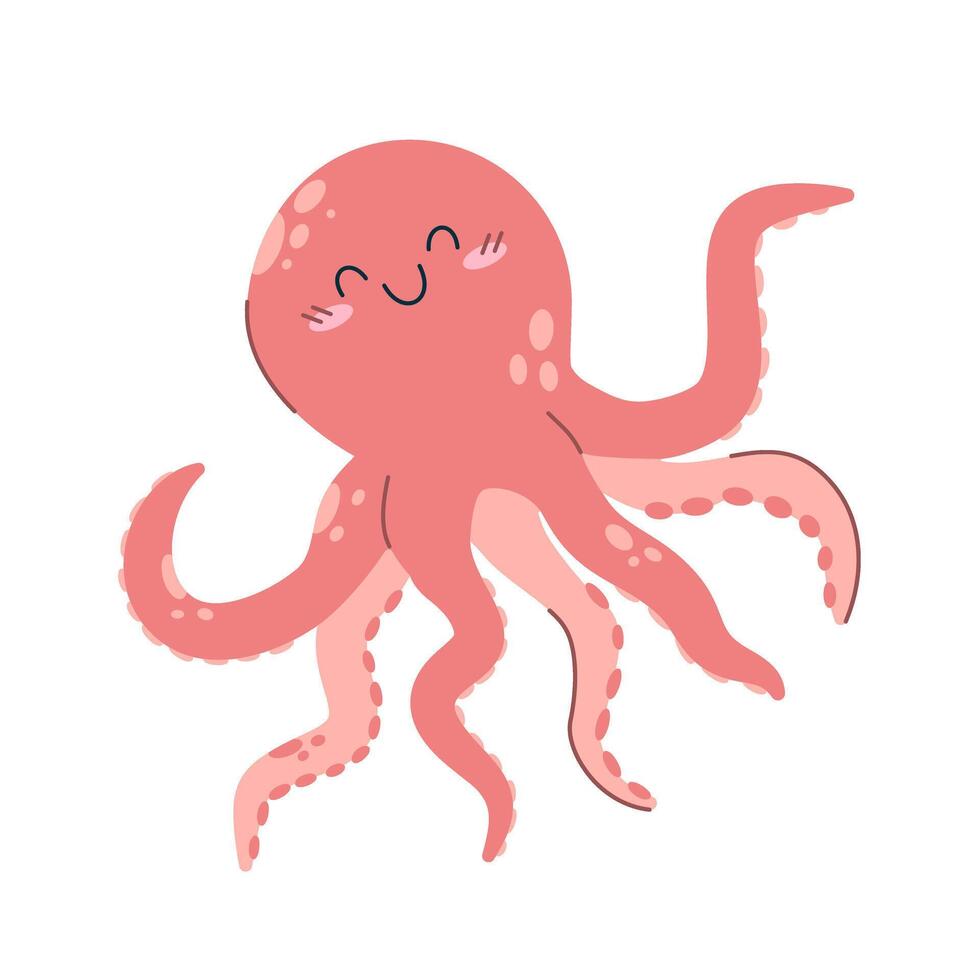 Hand drawn sea animal pink octopus vector