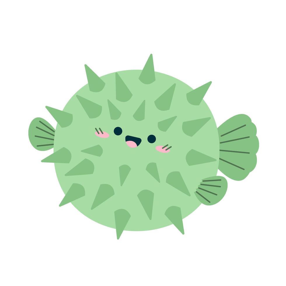 Hand drawn marine animal green fish urchin vector