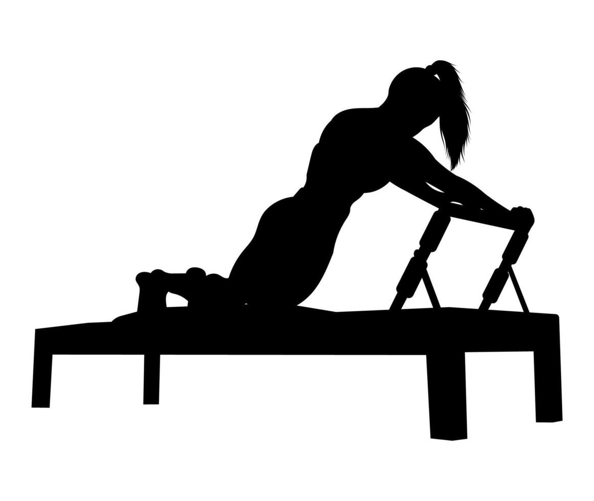Pilates Poses with Tools. Silhouette Art. vector