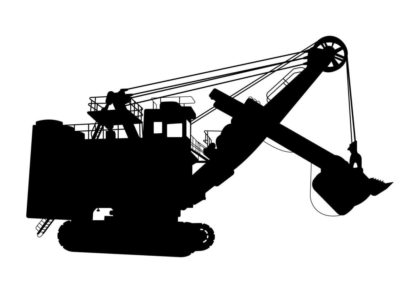 Electric Rope Shovel Machine Silhouette on White Background vector