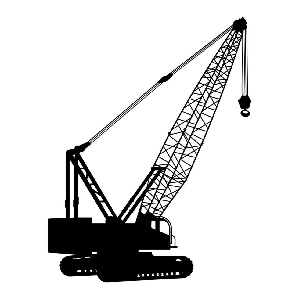 Silhouette of giant crane machine on white background vector