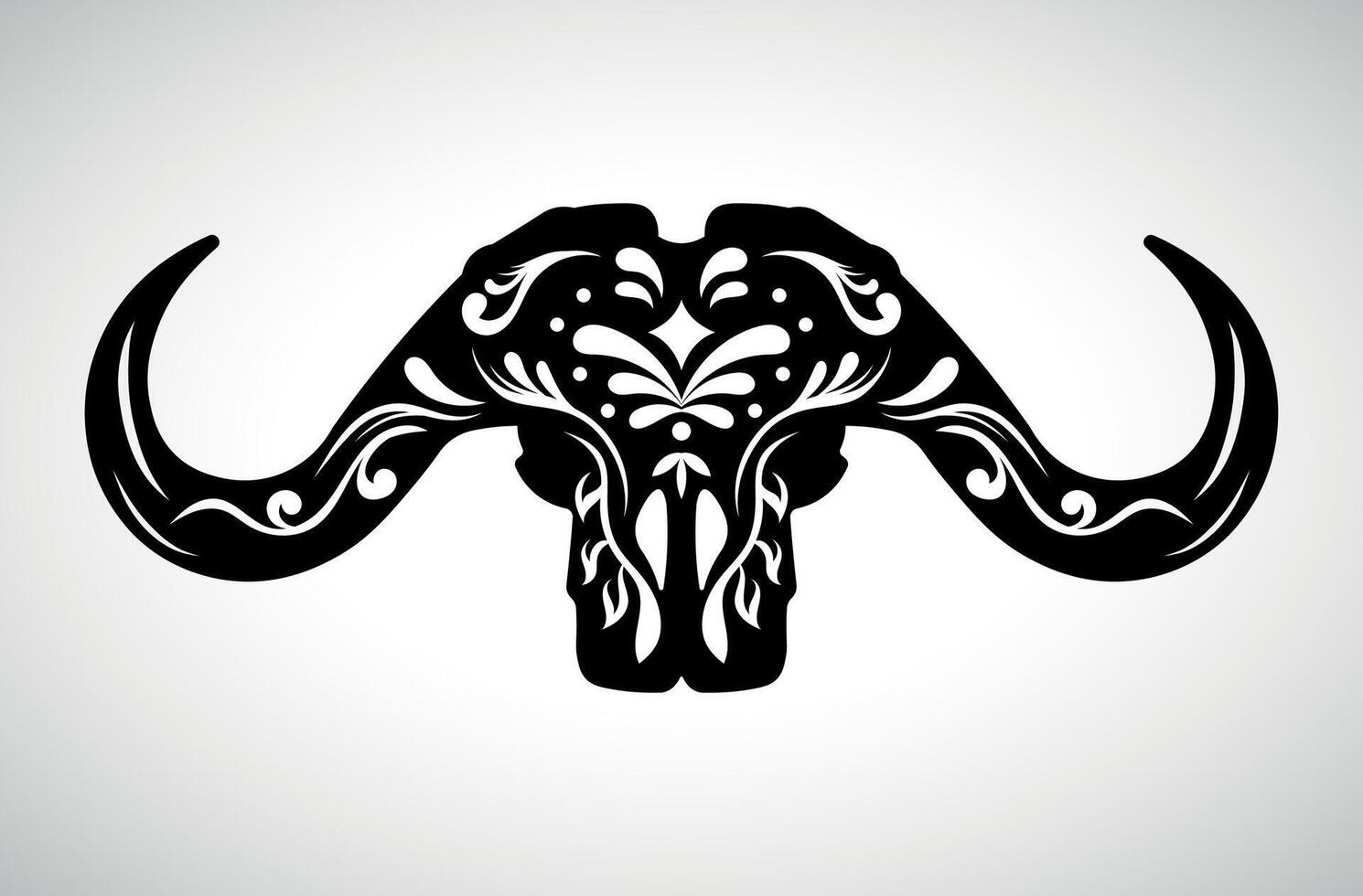Boho Buffalo Skull Illustration with Tribal Ornaments vector