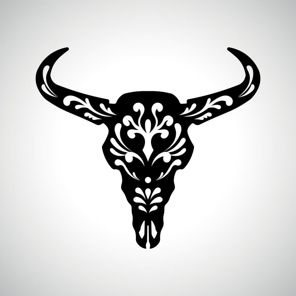 Decorative Bull Skull Illustration. Bohemian Style vector