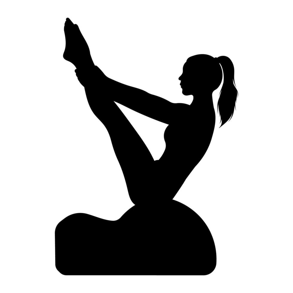 Focused Form. Woman Silhouette Performing Pilates Routine vector