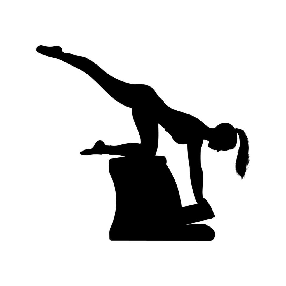 Silhouette Woman Practicing Pilates with Equipment vector