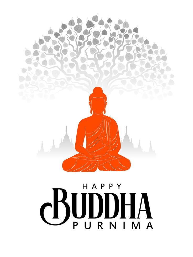 Lord Buddha in meditation for Buddhist festival of Happy Buddha Purnima Vesak vector