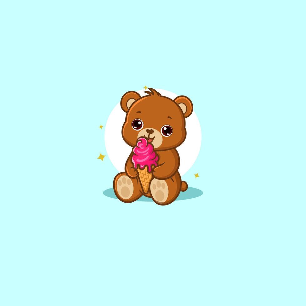 Cute Bear Enjoying Ice Cream vector