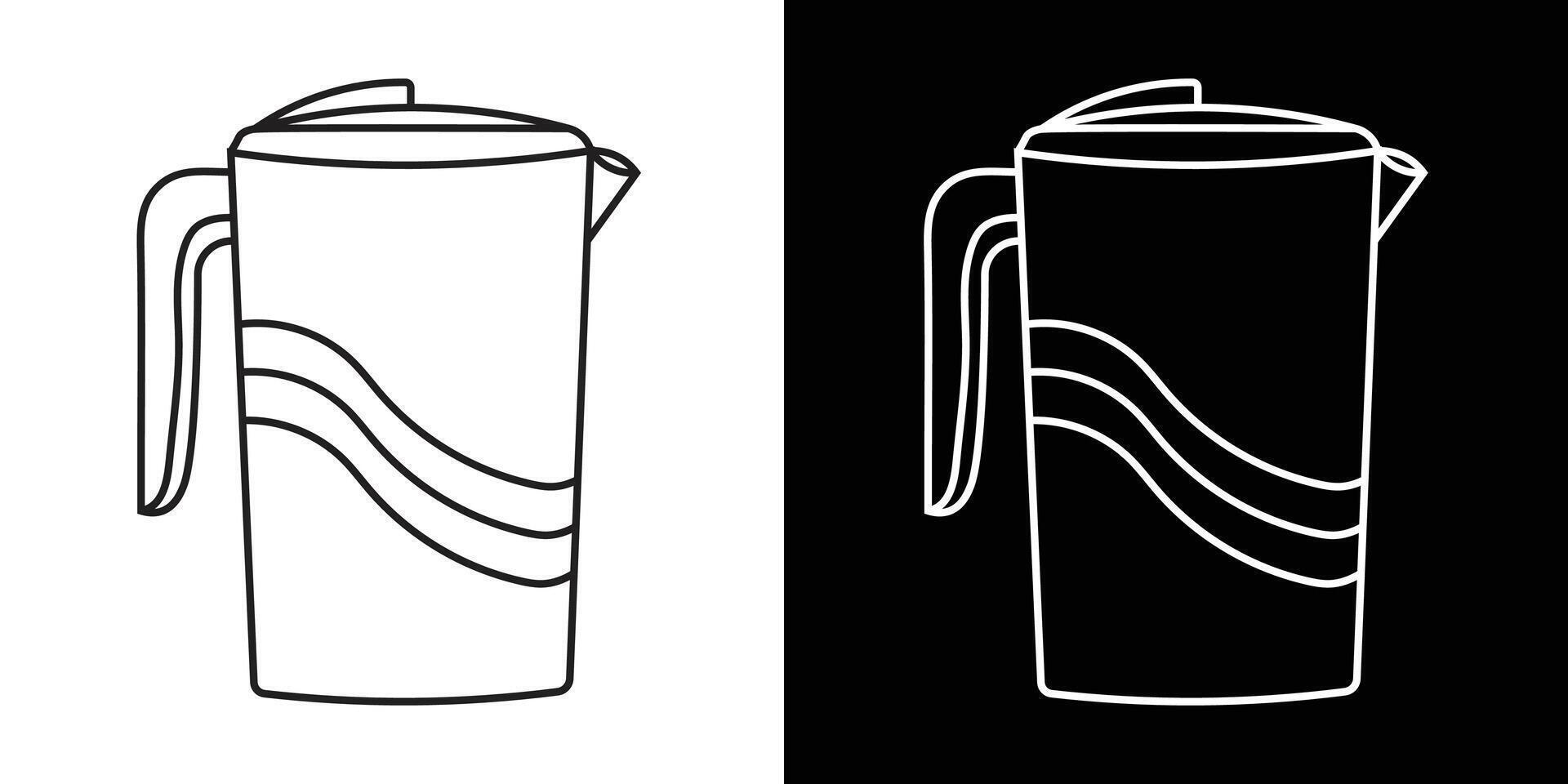 Minimalistic Outline Design Featuring Water Pitcher in Black and White Views vector