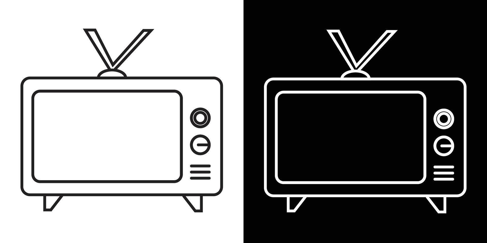 Minimalist retro television illustration displays vintage aesthetics with black and white styling. Captures a nostalgic atmosphere of classic broadcast technology vector