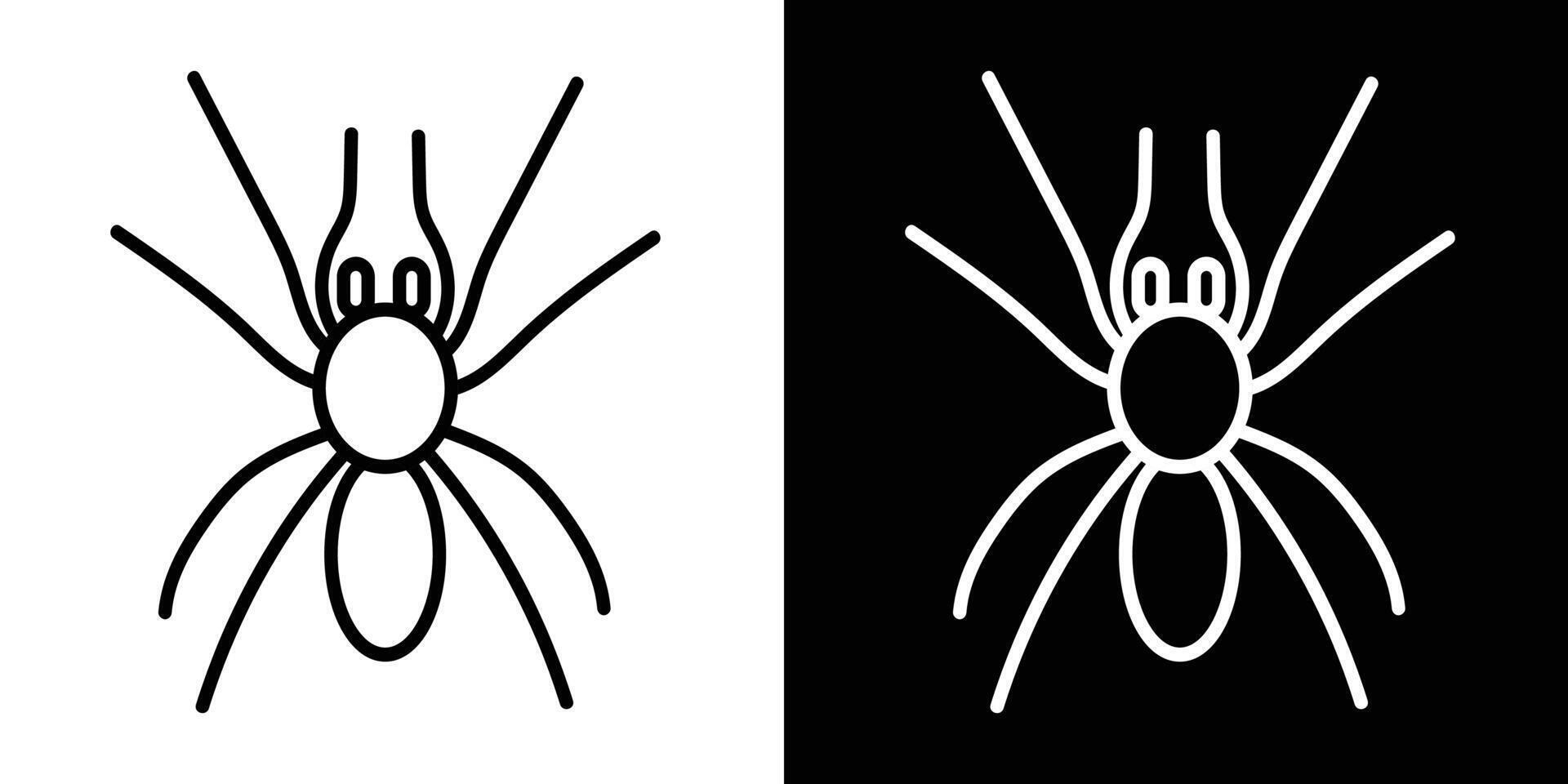 Spider icon in black and white. Stylized eight-legged arachnid design, symmetrical and minimalistic. Ideal for Halloween themes, creepy-crawly graphics, biology content, or insect-related designs. vector