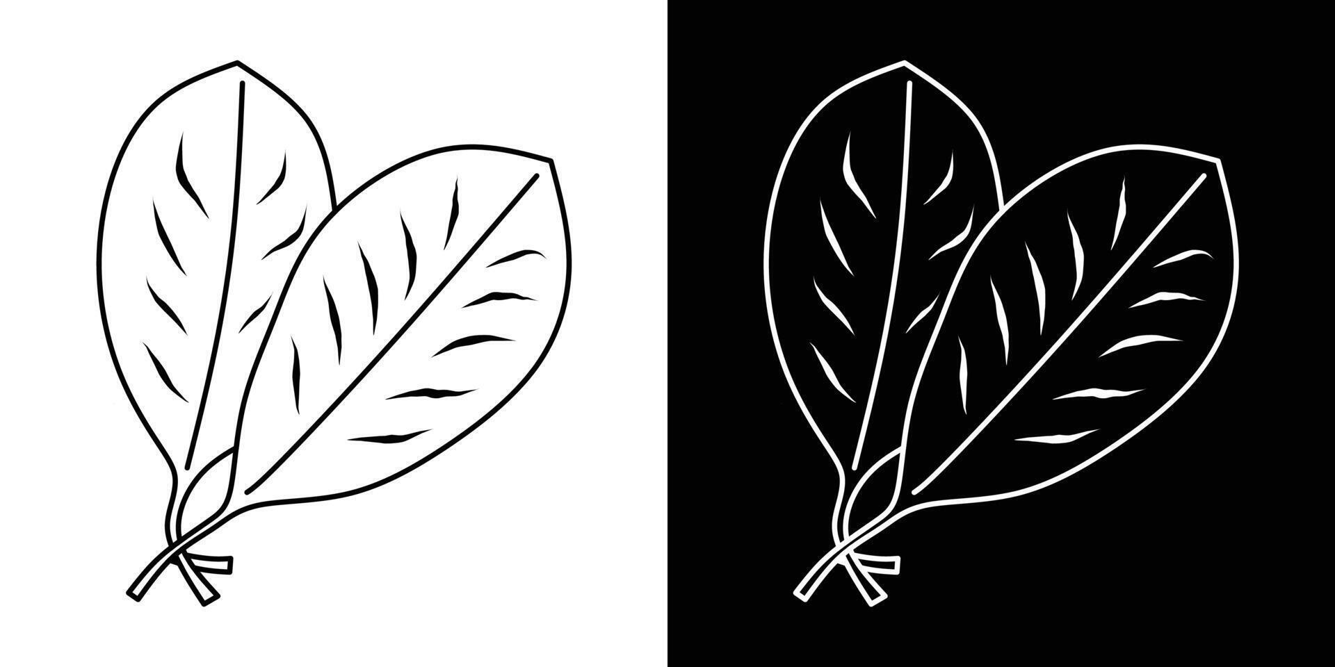 Monochrome artwork featuring a simplistic leaf outline displayed against black and white contrasting backgrounds, symbolizing simplicity and balance. vector