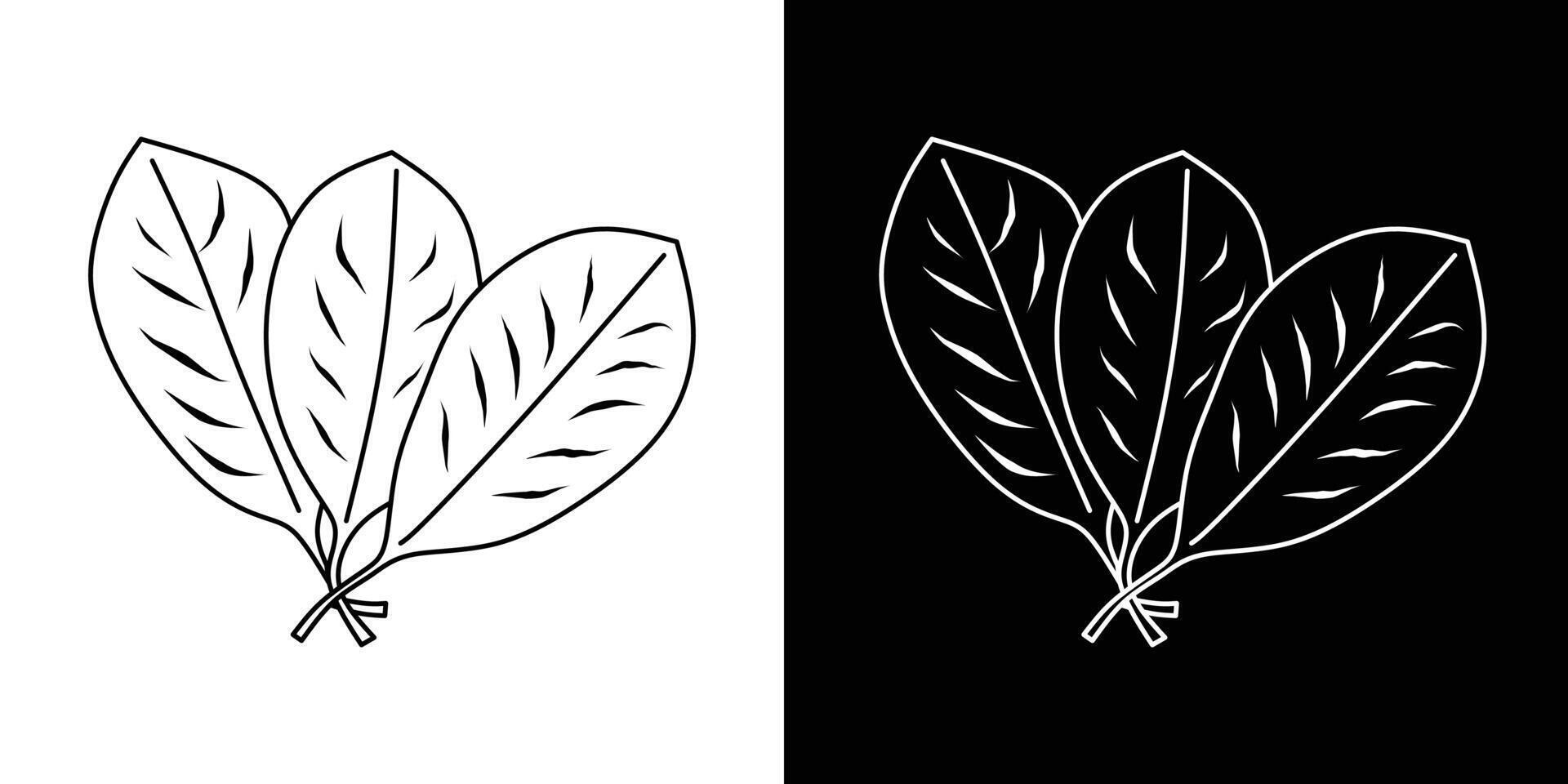 Leaf icon in black and white. Simple botanical illustration with central vein and side venation. Ideal for eco-themed designs, nature apps, plant-based products, or minimalist logos. vector