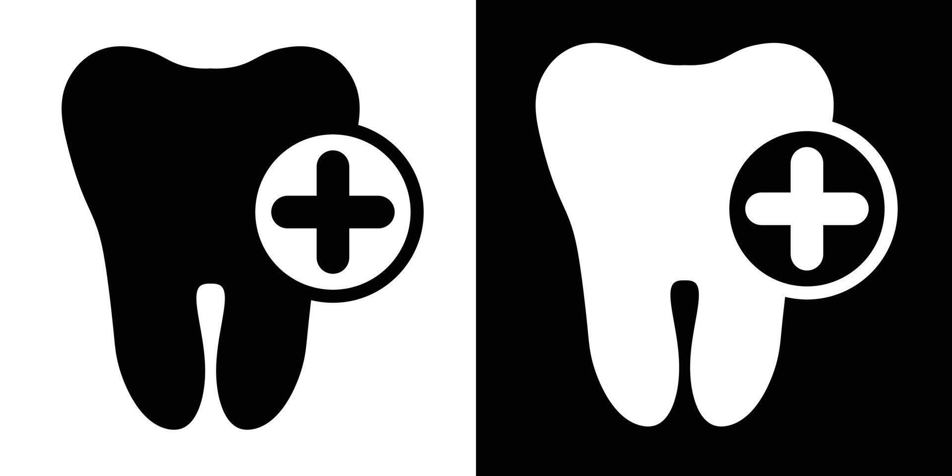 Dental health icon with medical cross symbol on tooth silhouette. vector