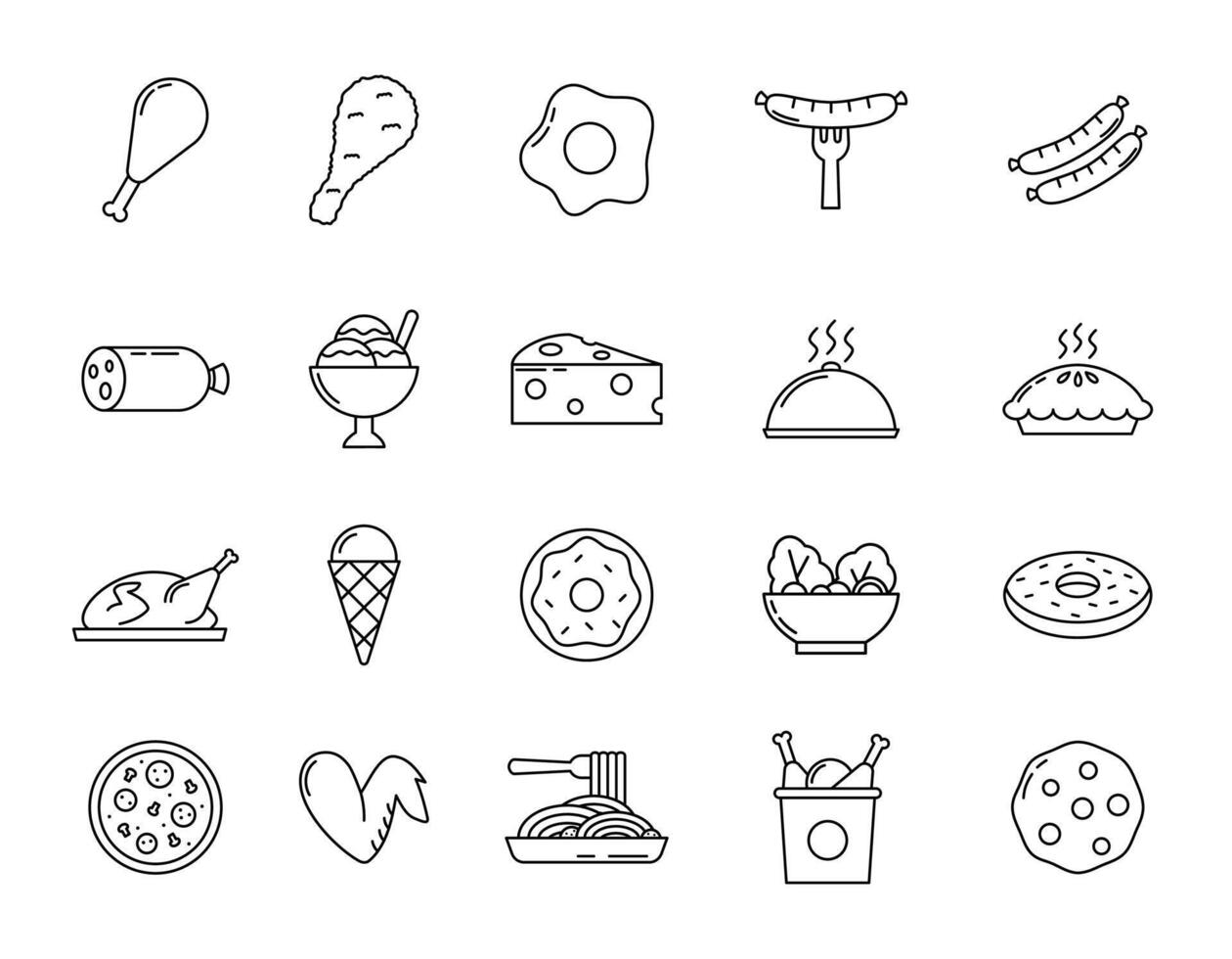 Minimalist Food Icons Collection, Outline Food Illustration Icon Element Set vector