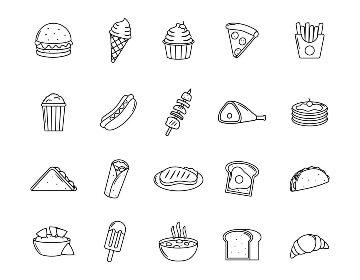 Food Icons Collection With Minimalist Doodle Style, Hand Drawn Food Elements Set vector