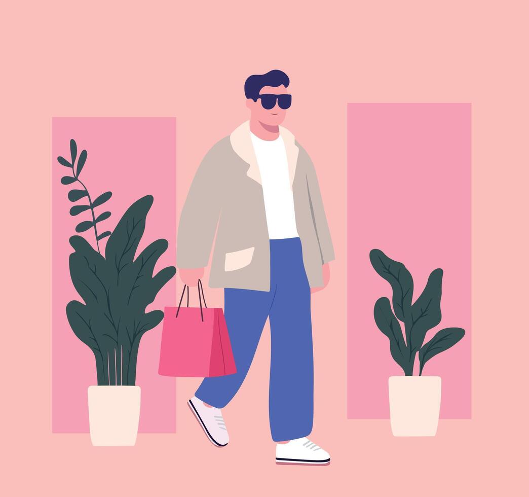 Man carrying package after shopping vector